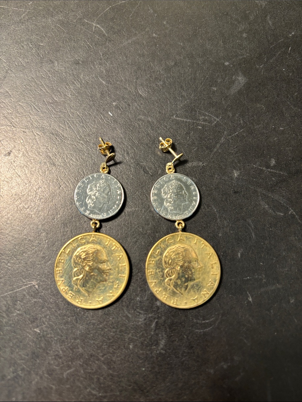 Vintage Lira coin earrings